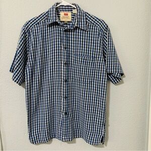 Levi’s Men Casual Blue White Short Sleeve Buttondown‎ T-Shirt 100% Cotton Size S